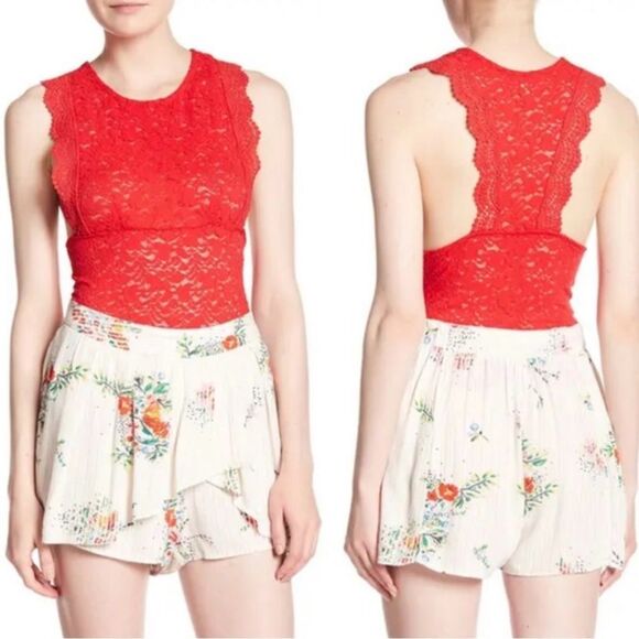 Free People Night Watcher Ivory Floral Patterned Flowy Shorts - Picture 1 of 10